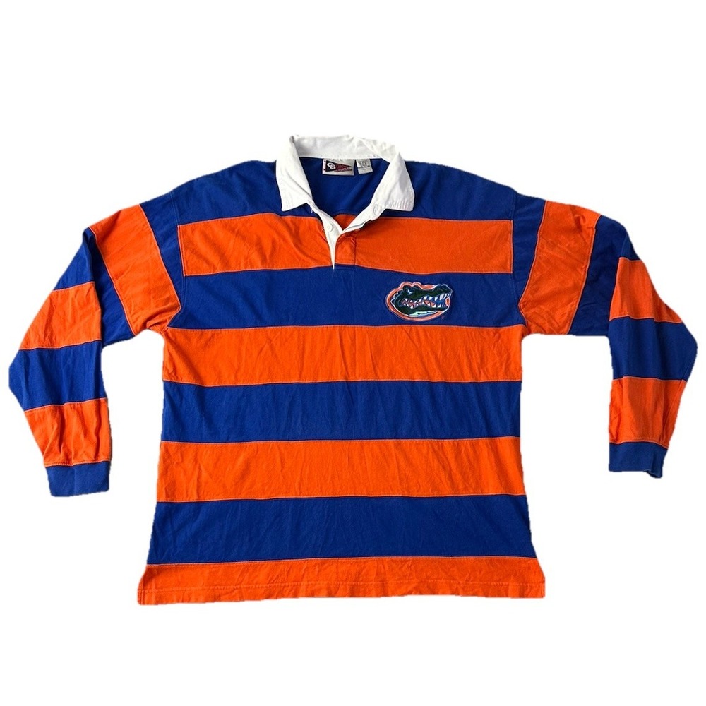VTG Florida Gators UF Striped Long Sleeve Rugby Polo Shirt XL Campus Exclusive